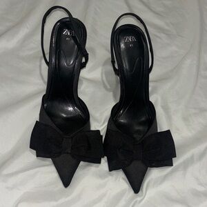 Zara Elegant Black Slingback Heels with Bow